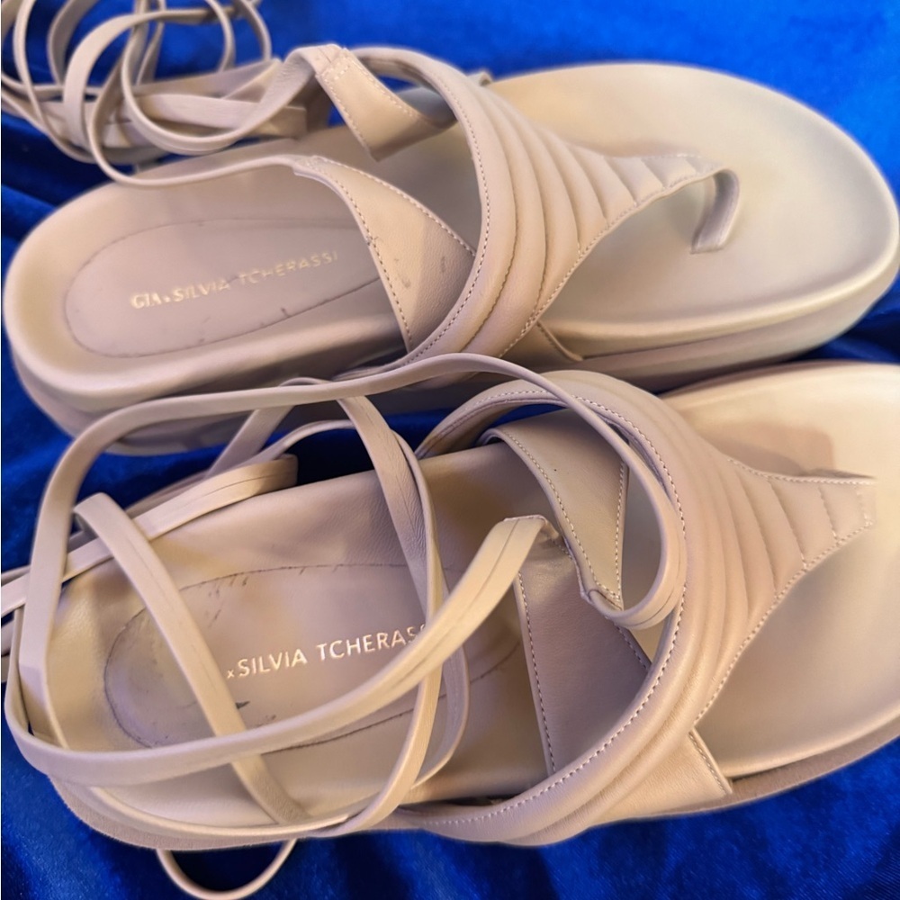 Silvia Tcherassi Kristina Neutral Beige Lace-Up Strappy Sandals - Picture 2 of 12